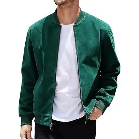 Men’s Classic Thin Casual Jacket: Stretchy Faux Suede (Lightweight, Retro, Soft)