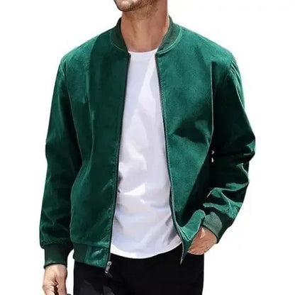 Men’s Classic Thin Casual Jacket: Stretchy Faux Suede (Lightweight, Retro, Soft)