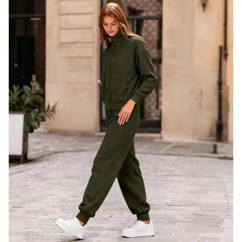 Women's 2-Piece Sweatpants Set Long Sleeve Half Zip Pullover Sweatshirt & Joggers Pants