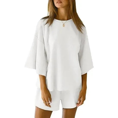 Pajama Sets 3/4 Sleeve Oversized Tops And Elastic Waist Shorts