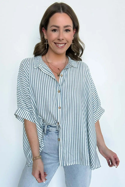JoJo Striped Button Down Relaxed Top - BACK IN STOCK