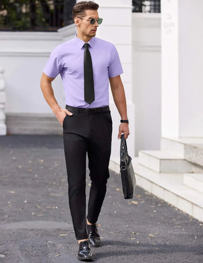 Mens Short Sleeve Dress Shirts Wrinkle Free Casual Button Down Shirts Summer Untucked Dress Shirt