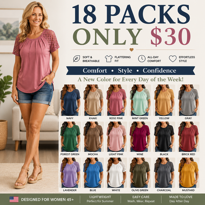 Eytino Plus Size Tops for Women Summer Lace Short Sleeve Crewneck Loose Casual Blouse Tunic T Shirts(1X-5X)
