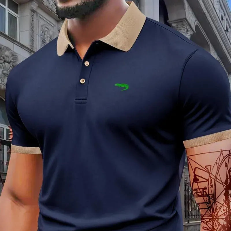 Men's Regular Fit Letter Print Short Sleeve Polo Shirt – a casual collared top for summer