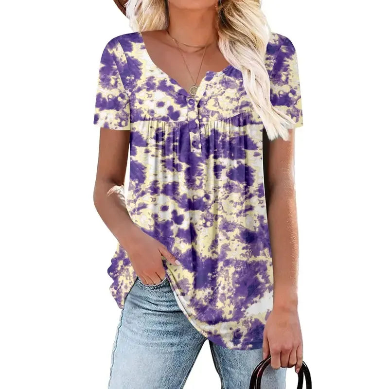 ⏰Hot Sale-Women's Summer Pleated Printed Short-Sleeves