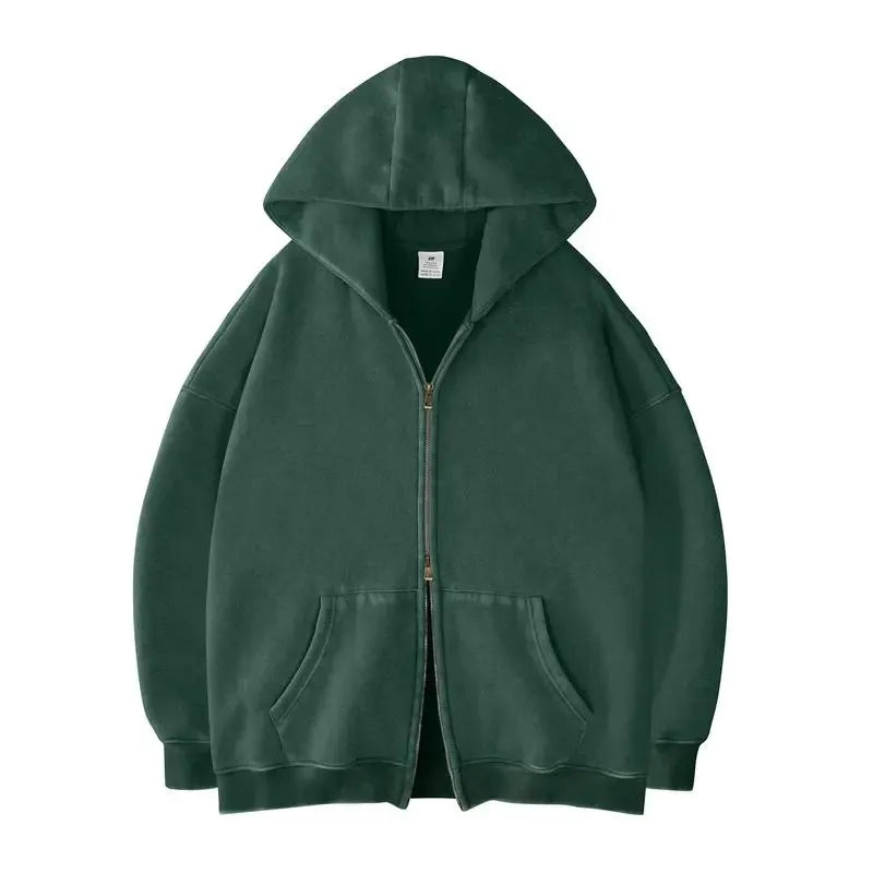 Oversized Acid Wash Hoodies Sweatshirt with Double Zip Up