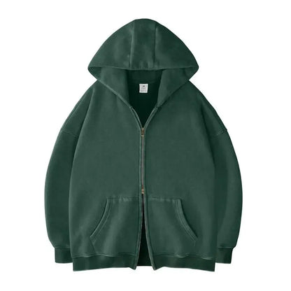 Oversized Acid Wash Hoodies Sweatshirt with Double Zip Up