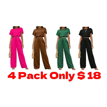 Women's Solid Color Top & Wide Leg Pants Two-piece