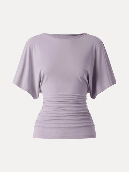 Effortless Boatneck Batwing Sleeve Side Ruched Top