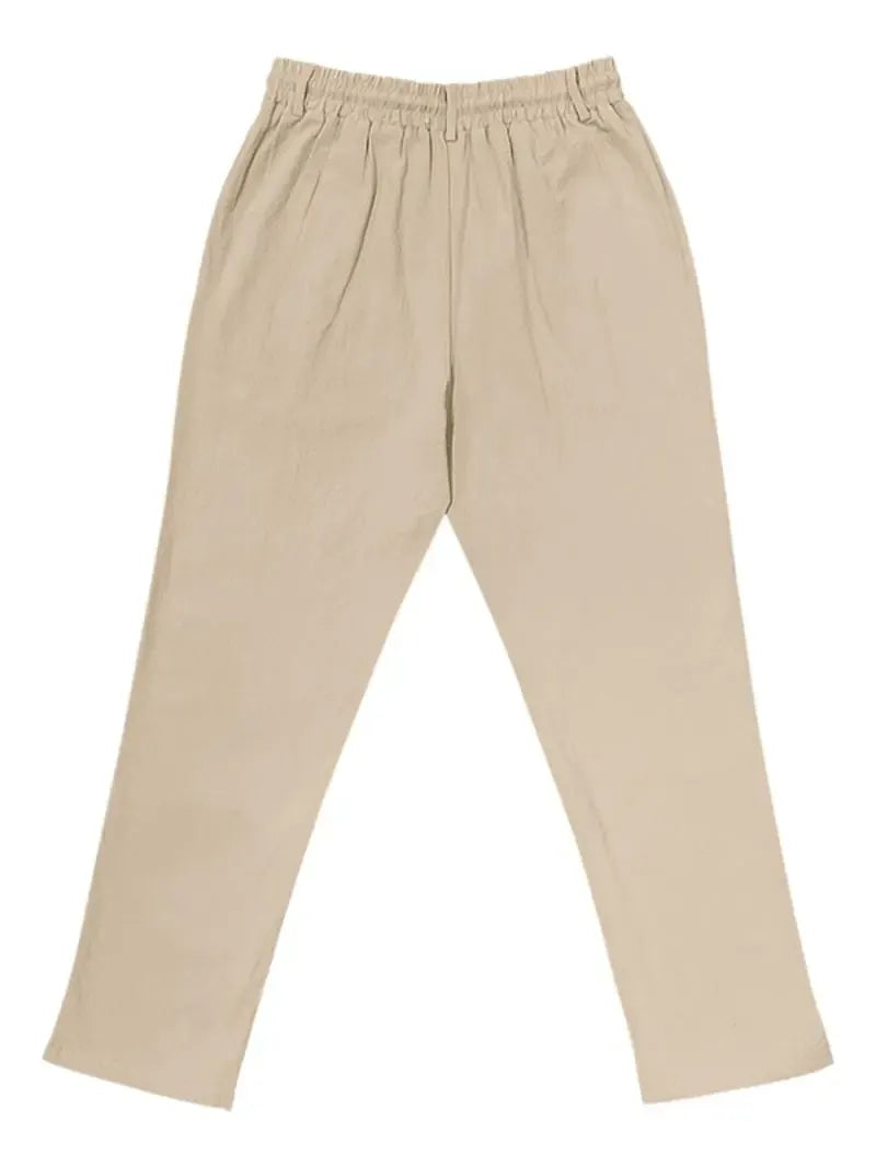 Men's Solid Button Design Linen Pants