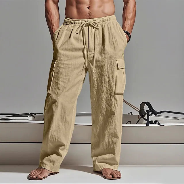 Men's Cargo Pants Trousers Summer Pants Beach Pants Gauze Pants Drawstring Elastic Waist Multi Pocket Plain Comfort Breathable Outdoor Daily Holiday Fashion Classic Style